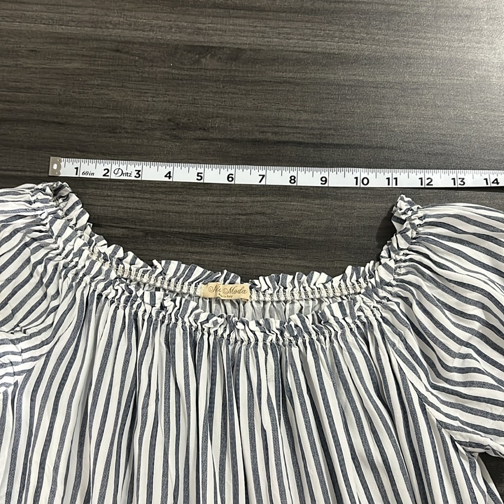 Mia Moda Womens Blue and White Striped Baby Doll Mini Summer Dress Elastic Neck - Picture 8 of 9